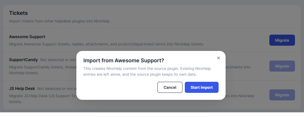 Migration settings