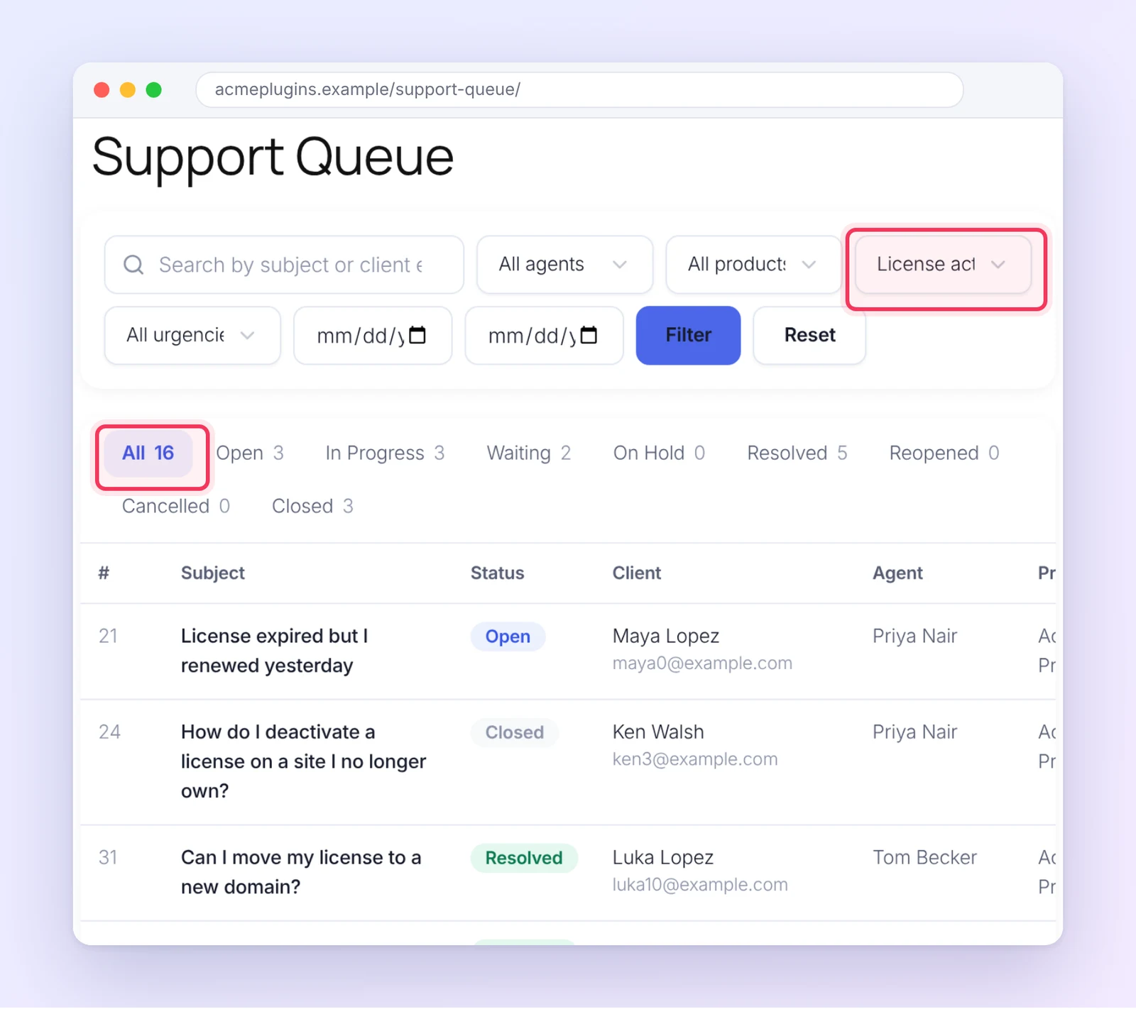 Knowledge base gap analysis queue filtered by reason