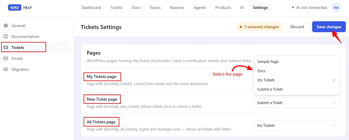 Tickets pages